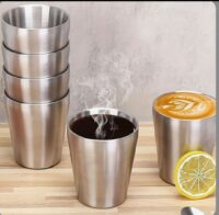لیوان استیل نقره‌ای دوجداره 350 میل - ست 5 عددی