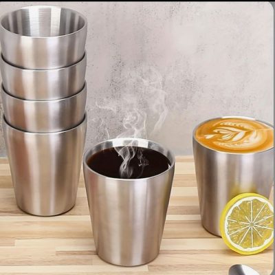لیوان استیل نقره‌ای دوجداره 350 میل - ست 5 عددی