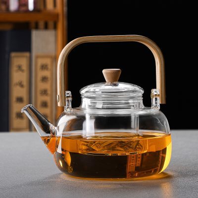 قوری پیرکس صافی‌دار دسته بامبو 800 میلی‌لیتر