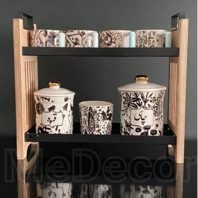 استند ۲ طبقه چوب و فلز مدل لاریسا برند Medecor – رنگ مشکی