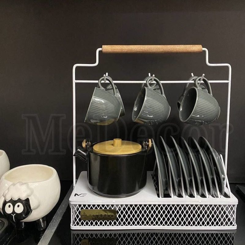 استند کافی بار فلزی دسته چوبی Me Decor – رنگ سفید