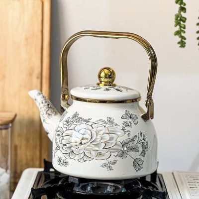 کتری لعابی دسته طلایی ۲ لیتری