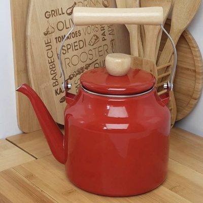 کتری لعابی ۱.۸ لیتری قرمز طرح ژاپنی