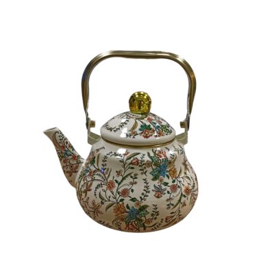 کتری لعابی دسته طلایی 1.5 لیتری سفید گلدار