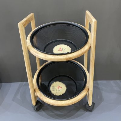 سبد سیب‌زمینی و پیاز ۲ طبقه چرخ‌دار چوب و فلز برند 4HOME