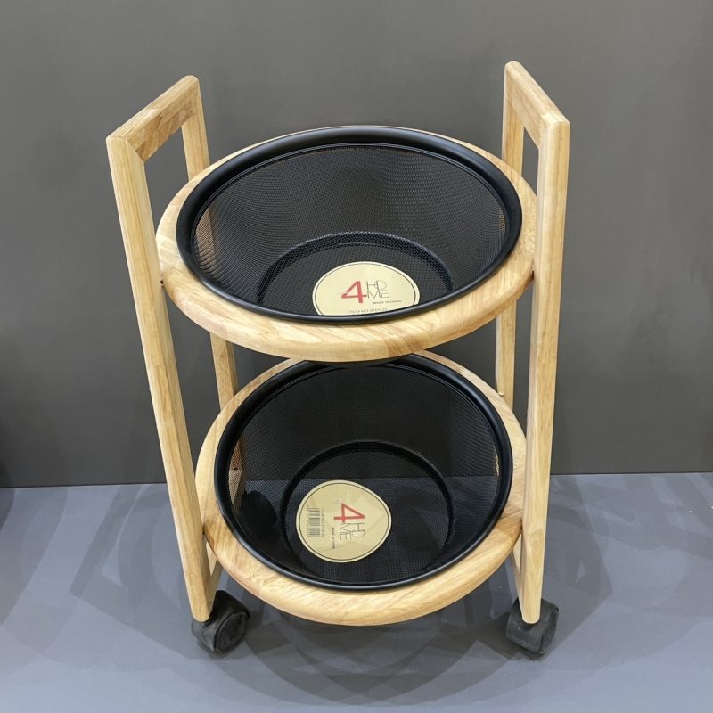 سبد سیب‌زمینی و پیاز ۲ طبقه چرخ‌دار چوب و فلز برند 4HOME