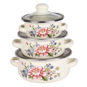 سرویس قابلمه لعابی ۳ تکه طرحدار (سایز کوچک)
