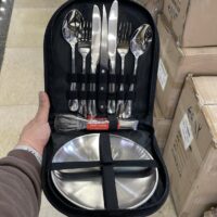 ست ظروف مسافرتی ۱۰ پارچه استیل ۲ نفره نقره‌ای