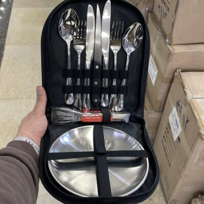 ست ظروف مسافرتی ۱۰ پارچه استیل ۲ نفره نقره‌ای