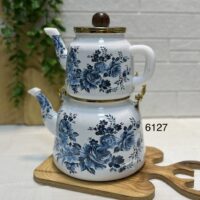 کتری قوری لعابی گل آبی کد 6127