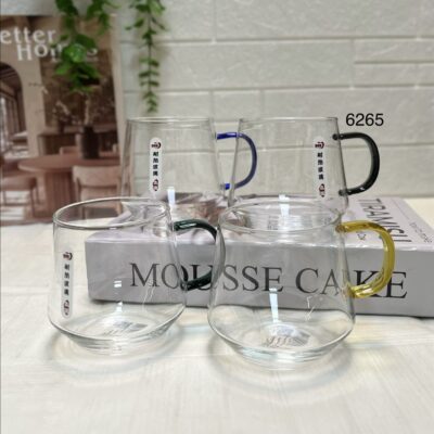 لیوان پیرکس ۴۰۰ میل دلی ست 4 عددی دسته رنگی | ماگ شیشه‌ای Color Handle
