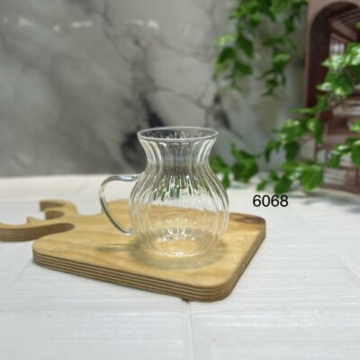 استکان کمرباریک دسته‌دار شیار دار 180 سی‌سی | ست 6 عددی