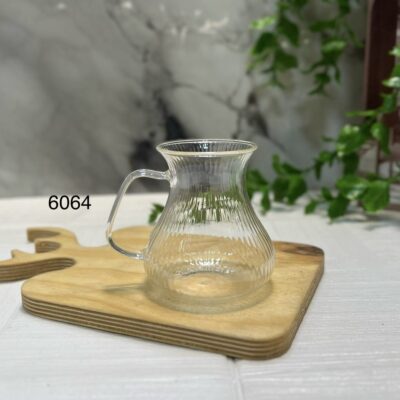 استکان کمرباریک دسته‌دار راه راه کف تپل 180 سی‌سی | ست 6 عددی