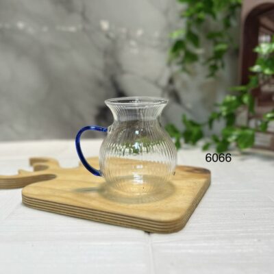 استکان کمرباریک دسته‌دار آبی راه راه 180 سی‌سی | ست 6 عددی