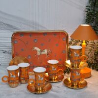 استکان نعلبکی کمر باریک هرمس کالکشن اسب نارنجی