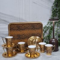 ست قهوه‌خوری ۶ نفره و سینی طرح پوست ماری لاکچری