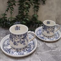 ست فنجان و نعلبکی چای‌خوری و قهوه‌خوری ۶ نفره | طرح گل و بوته آبی