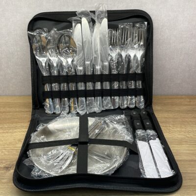 سرویس ظروف مسافرتی استیل ۴ نفره ۱۹ پارچه + کیف (کد b46)