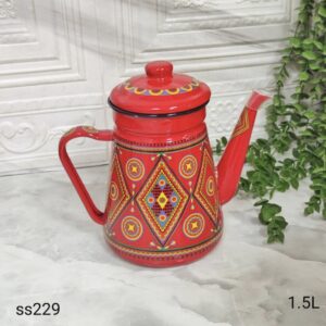 کتری لعابی بلند طرح سنتی قرمز (کد SS229) حجم ۱.۲ لیتر