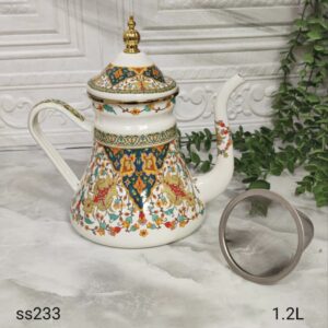 کتری لعابی طرح عربی ۱.۲ لیتر نقوش هندسی گلدار (کد SS233)