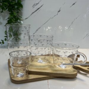 لیوان پیرکس طرح پاپیون ریز وارداتی ۴ مدل | آنتی شوک و مناسب شعله مستقیم