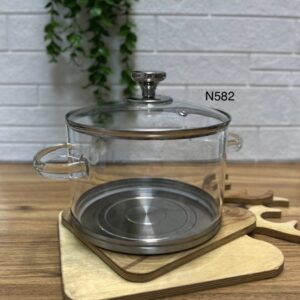 قابلمه پیرکس کف استیل ۳.۵ لیتر وارداتی کد N582 | آنتی شوک + مناسب شعله مستقیم