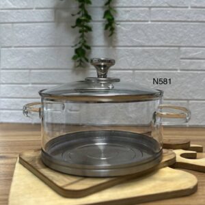 قابلمه پیرکس کف استیل ۲.۵ لیتر وارداتی کد N581 | آنتی شوک + مناسب شعله مستقیم