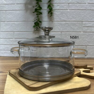 قابلمه پیرکس کف استیل ۲.۵ لیتر وارداتی کد N581 | آنتی شوک + مناسب شعله مستقیم