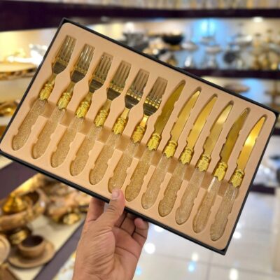 سرویس کارد و چنگال میوه خوری طلایی ۱۲ پارچه اکلیلی