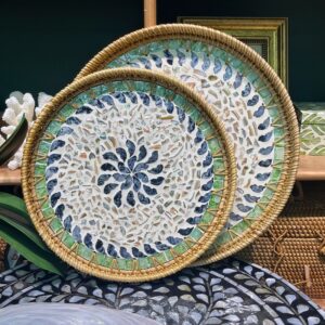 ست دو عددی سینی حصیری کف صدفی کد ۲۸۱۴