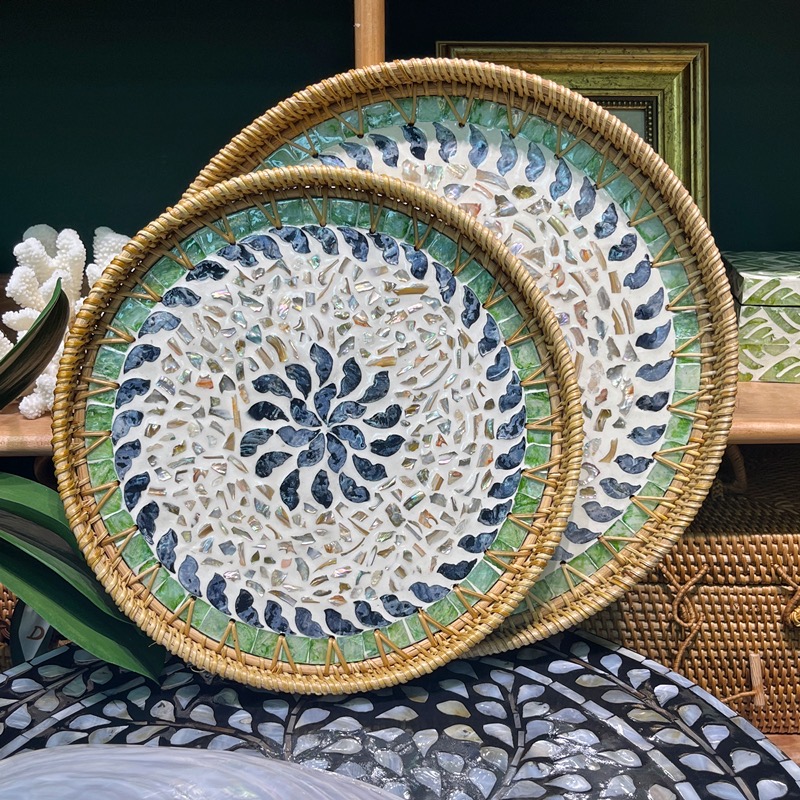 ست دو عددی سینی حصیری کف صدفی کد ۲۸۱۴ ست دو عددی سینی حصیری کف صدفی کد ۲۸۱۴