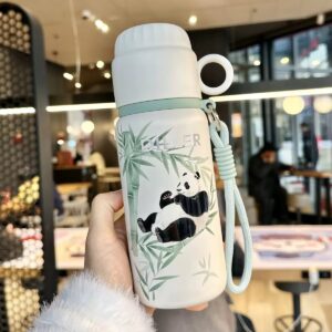 فلاسک لیوان دار دیلر مدل پاندا سبز ۴۶۰ میل | DILLER 460ml Panda Bamboo