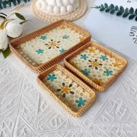 سینی حصیری 3 تکه کف صدف طرحدار کد 2943