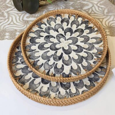 ست دو عددی سینی حصیری کف صدفی کد ۲۲۶۸