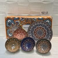 نمای اصلی ست پیاله مراکشی ۵ عددی کد ۲-۶۲۱ Specific Style با بشقاب بزرگ و کاسه‌های رنگارنگ