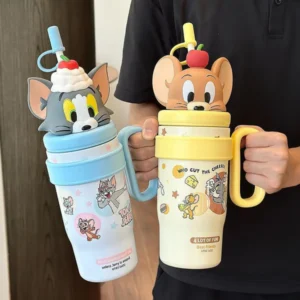 تراول ماگ تامبلر دسته دار دیزنی تام و جری ۸۰۰ میل اورجینال | ماگ دسته دار Disney